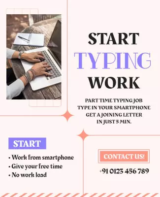 Modern Soft Pink Work-from-Smartphone Typing Job Poster Template