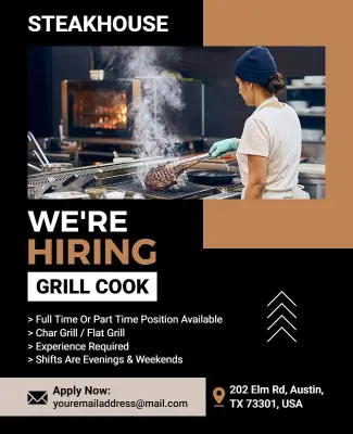 Modern Steakhouse Grill Cook Hiring Flyer Template