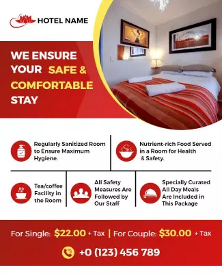 Modern Stylish Hotel Comfort and Safety Package Poster Template