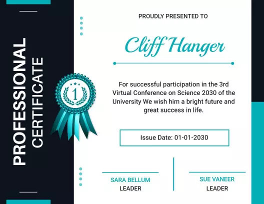 Modern Teal and Dark Blue Conference Participation Certificate Template
