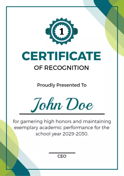 Modern Teal and Green Academic Excellence Recognition Certificate Template
