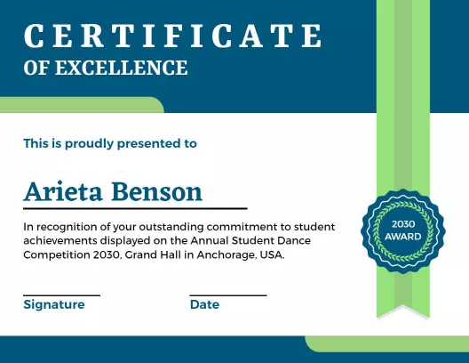 Modern Teal and Green Excellence Recognition Certificate Template