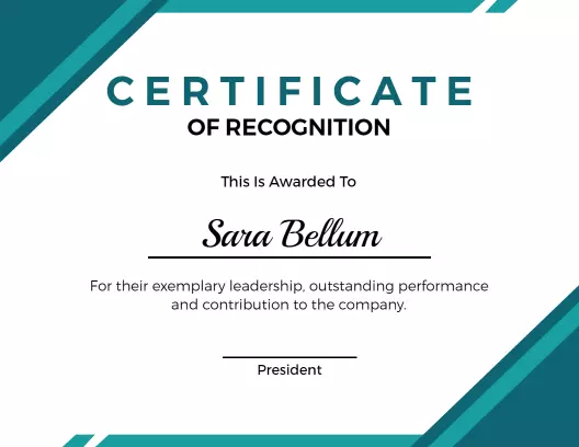 Modern Teal Geometric Employee Recognition Certificate Template