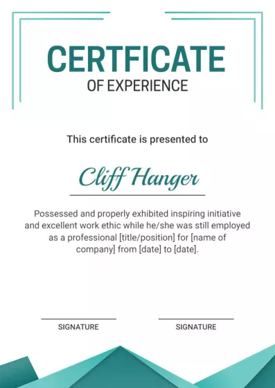 Modern Teal Geometric Work Experience Certificate Template
