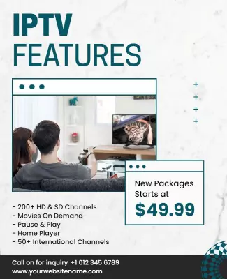 Modern Teal IPTV Features and Package Information Poster Template