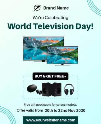 Modern Teal World Television Day Sale Promotion Poster Template