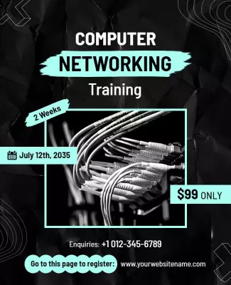 Modern Tech Black and Aqua Computer Networking Training Poster Template