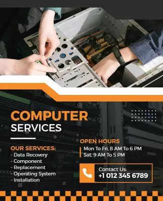Modern Tech Orange Computer Services Information Poster Template