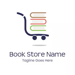 Modern Trolley Carrying Colorful Books for Book Store Logo Template