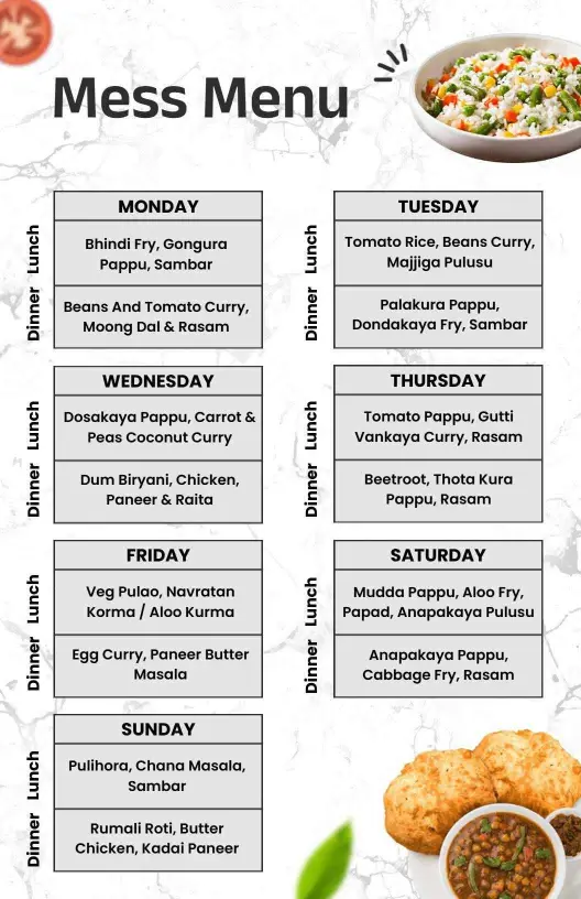Modern Weekly Mess Menu Template