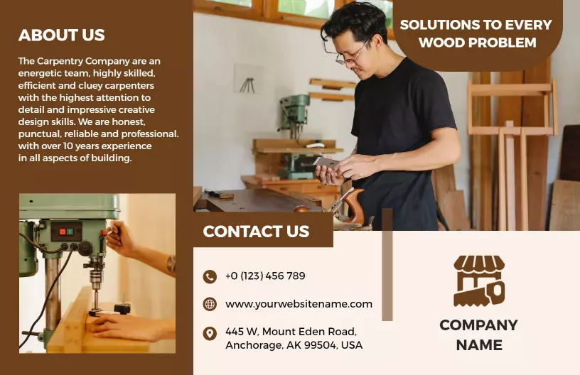 Modern Woodwork Solutions Custom Carpentry Tri Fold Brochure Template