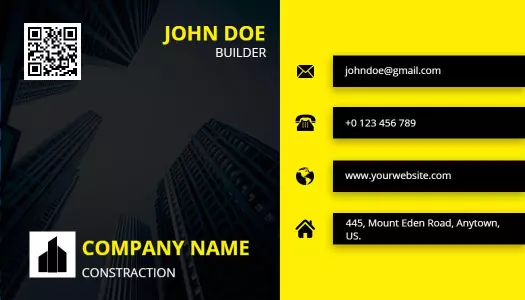 Modern Yellow and Black Builder Construction Business Card Template