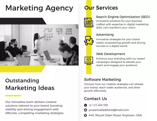 Modern Yellow and Black Marketing Agency Services Brochure Template