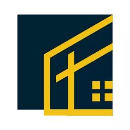 Modern Yellow and Dark Blue House Design for Real Estate Logo Template
