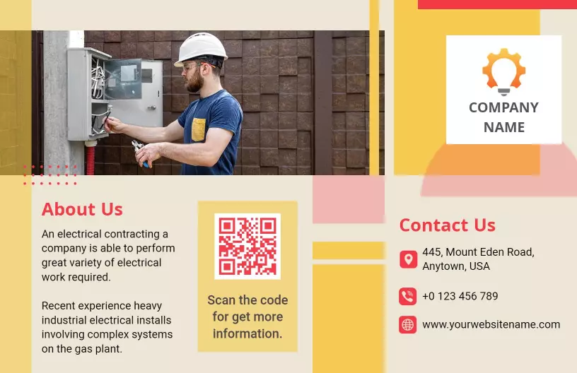 Modern Yellow and Red Electrical Services Tri Fold Brochure Template