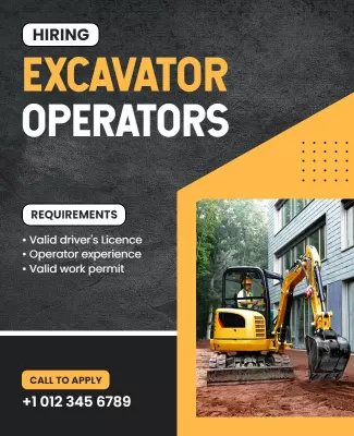 Modern Yellow Hiring Excavator Operators Job Poster Template