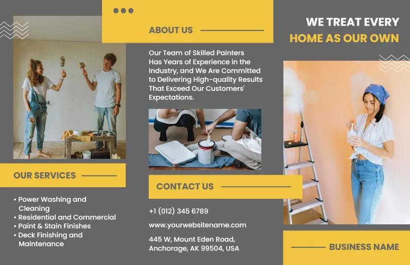 Modern Yellow Home Painting Services and Maintenance Brochure Template