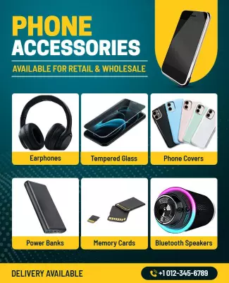 Modern Yellow Phone Accessories Retail Wholesale Poster Template