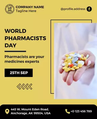 Modern Yellow World Pharmacists Day Awareness Poster Template