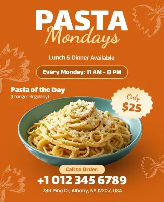 Monday Pasta Deal Advertisement Flyer Template