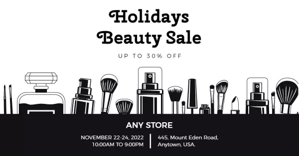 Monochrome Makeup Tools on Elegant Black Beauty Banner Template