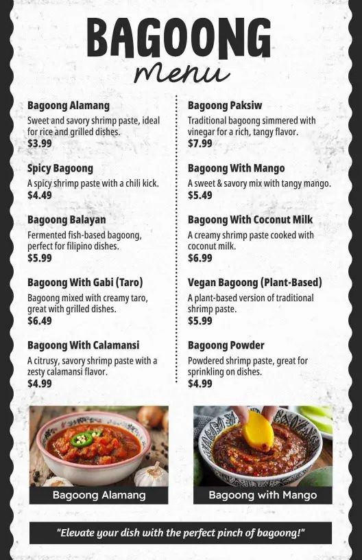 Monochrome Traditional Bagong Delicacies Menu Template
