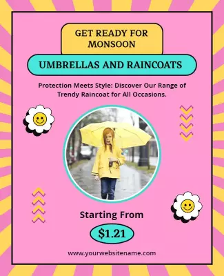 Monsoon Umbrellas and Raincoats Sale Flyer Template