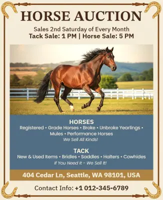 Monthly Horse Auction Event Flyer Template