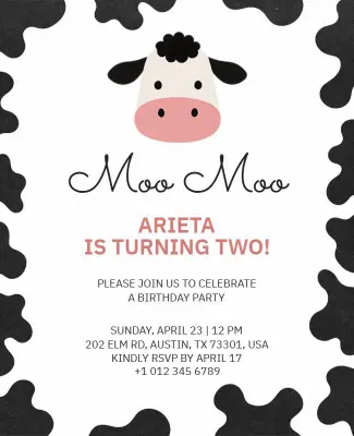 Moo Moo Theme Birthday Invitation Flyer Template
