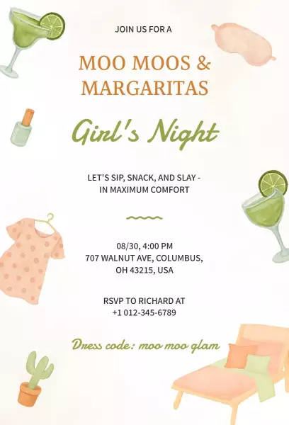 Moo Moos Margaritas Fun Ladies Night Out Invitation Template
