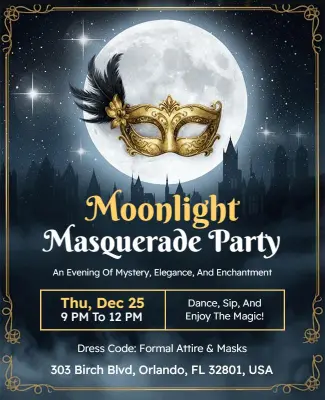 Moonlight Masquerade Party Celebration Flyer Template