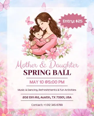 Mother and Daughter Spring Ball Flyer Template