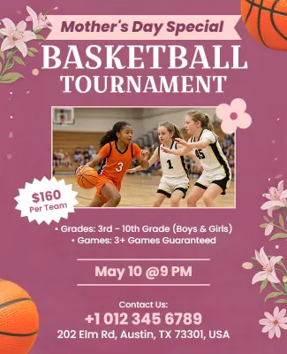 Mothers Day Basketball Tournament Flyer Template