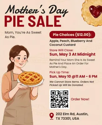 Mother's Day Pie Sale Promotional Flyer Template