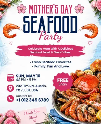 Mother's Day Seafood Party Celebration Flyer Template