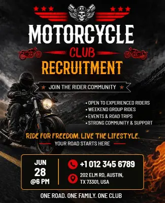Motorcycle Club Recruitment Event Poster Template