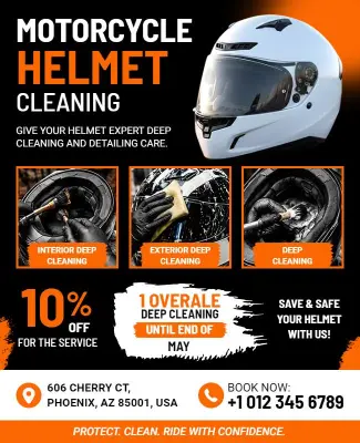 Motorcycle Helmet Cleaning Service Flyer Template