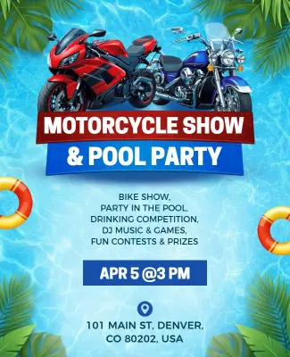 Motorcycle Show and Pool Party Poster Template