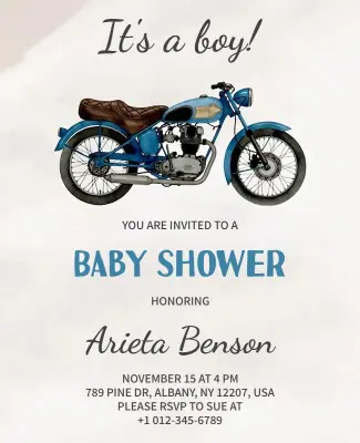 Motorcycle Theme Boy Baby Shower Invitation Flyer Template