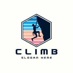 Mountain Climber Scaling Rock in Hexagonal Climb Logo Template