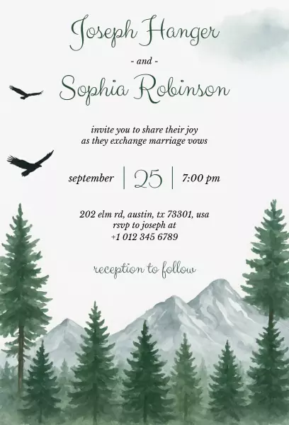 Mountain Greenery Nature Elopement Ceremony Invitation Template