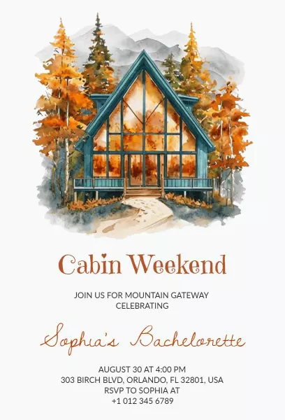 Mountain Retreat Autumn Bachelorette Party Invitation Template