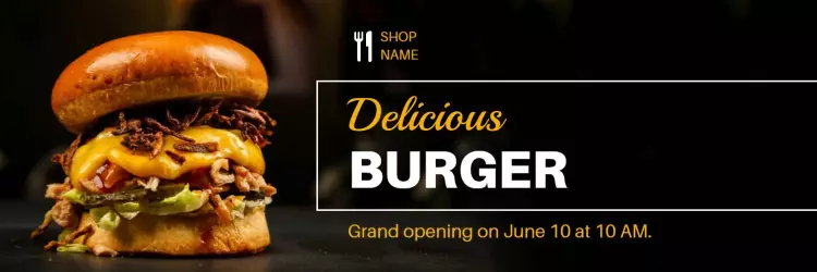 Mouthwatering Burger with Cheese on Dark Background Food Banner Template