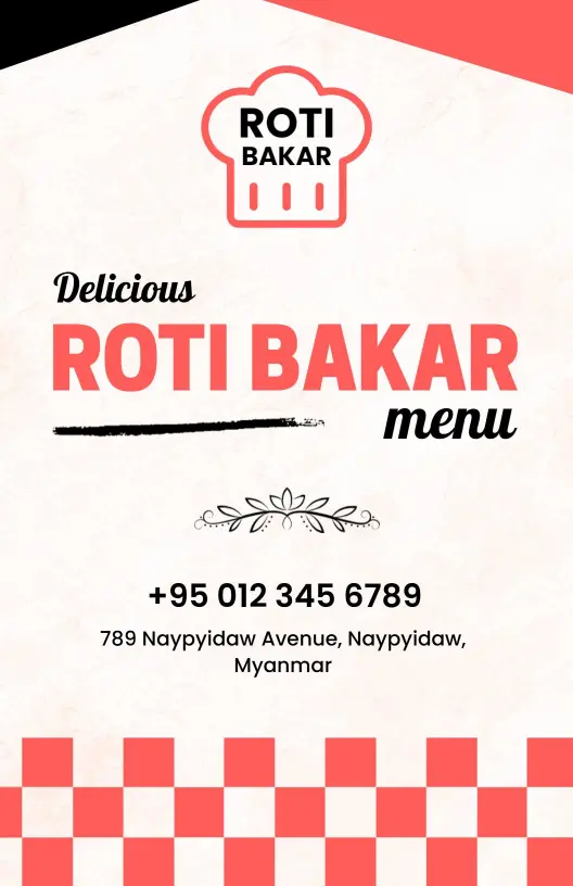 Mouthwatering Roti Bakar and Creative Sweet Options Bakery Menu Template
