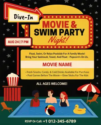 Movie and Swim Party Night Event Flyer Template