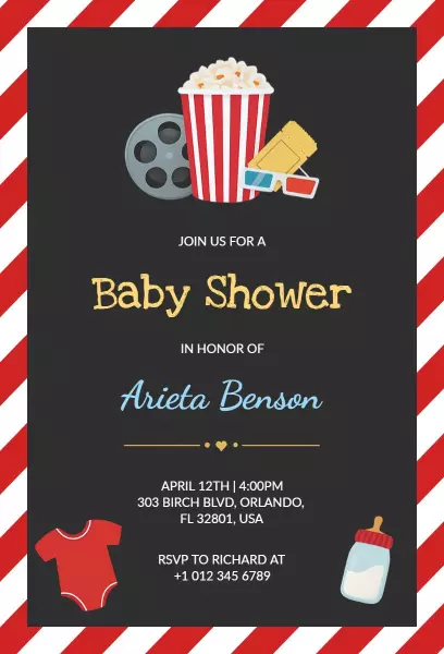 Movie Night Themed Fun Baby Shower Invitation Template