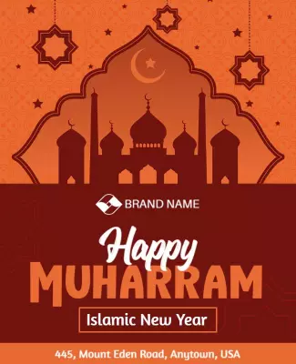 Rich Orange Islamic Theme for Happy Muharram Flyer Template