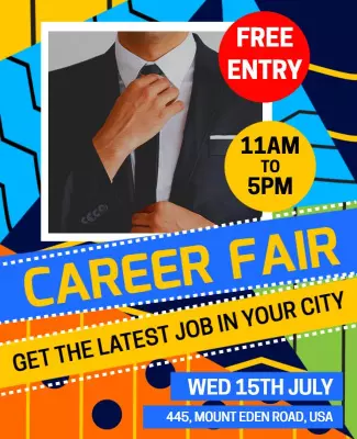 Vibrant Geometric Career Fair with Free Entry Flyer Template