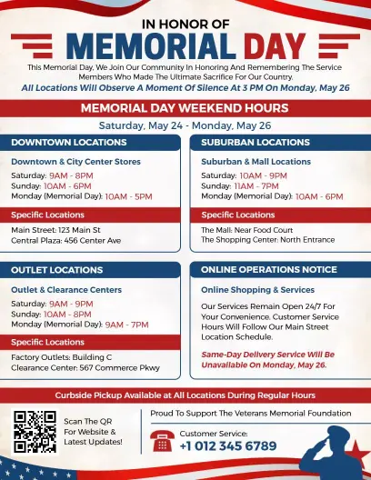 Multi-Location Hours Memorial Day Flyer Template