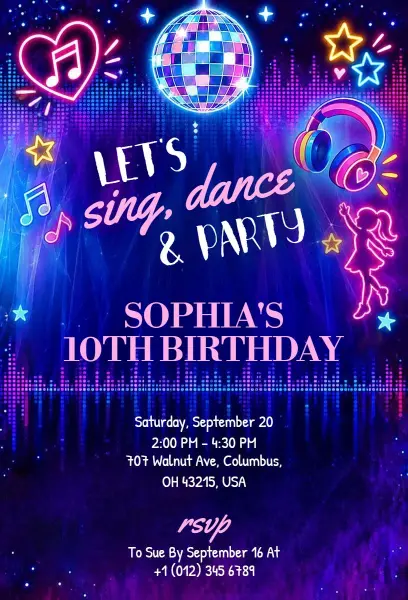 Music and Dance Kids Birthday Invitation Template